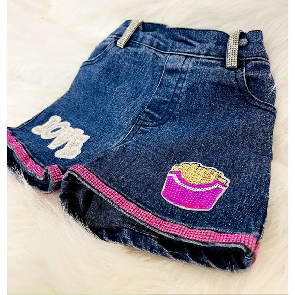 Girls 4 Denim Shorts w/ Pink Bling - Picture 3 of 4